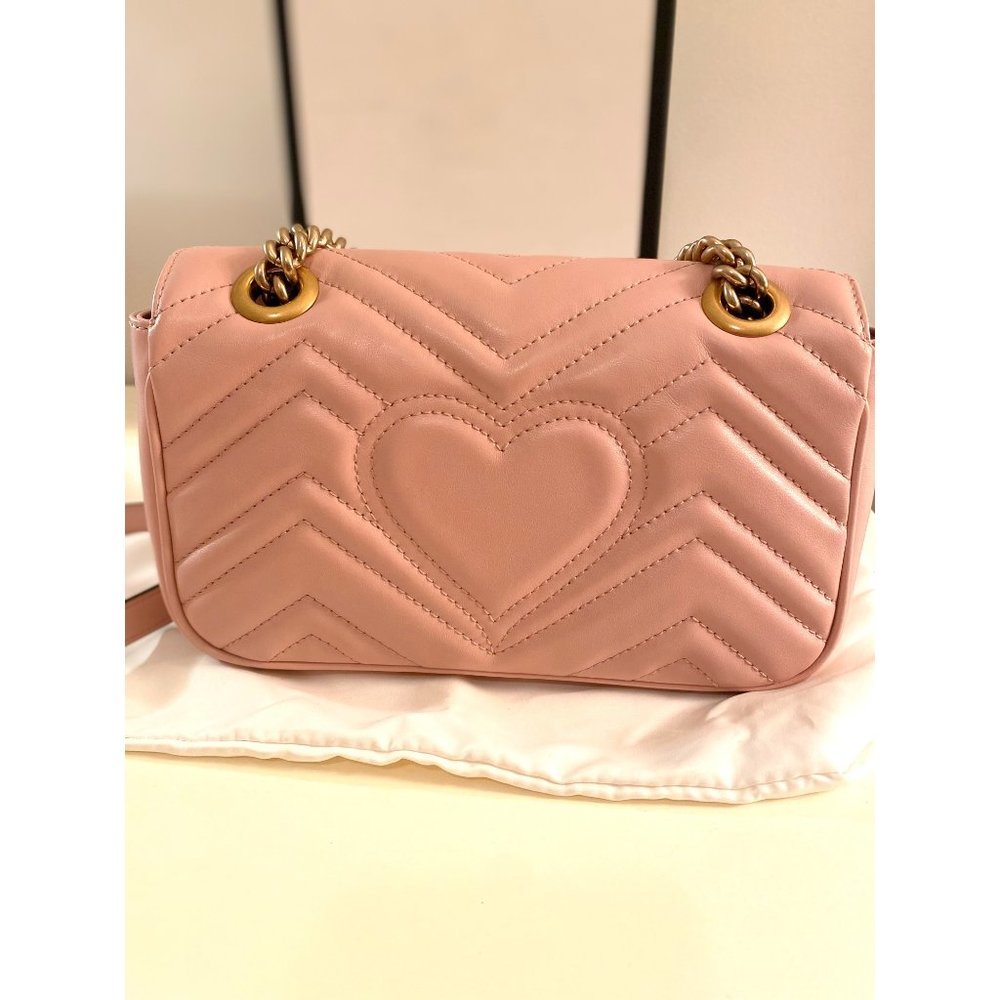 GUCCI Matelasse Mini GG Marmont Shoulder Bag Perfect Pink - Picture 7 of 11